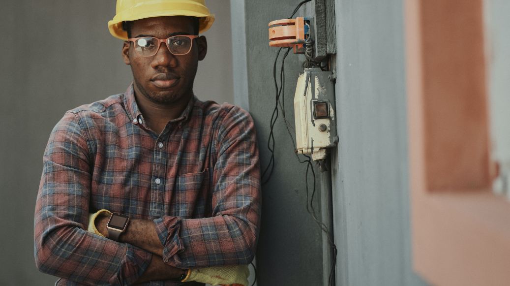Construn site engineer in a hard hat